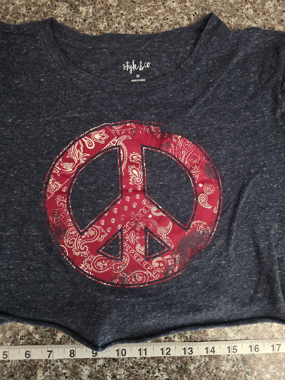Style & Co Navy Tee with Red Bandana Peace Sign